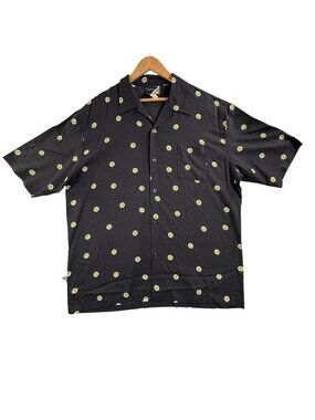 Vintage Kikwear Shirt Mens XL Black Polka Dot Button Up Rayon USA Casual 90s